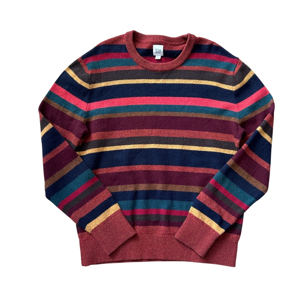 GAP Men Merino Wool Blend Striped Crewneck Grandpa Normcore Sweater Multicolor M